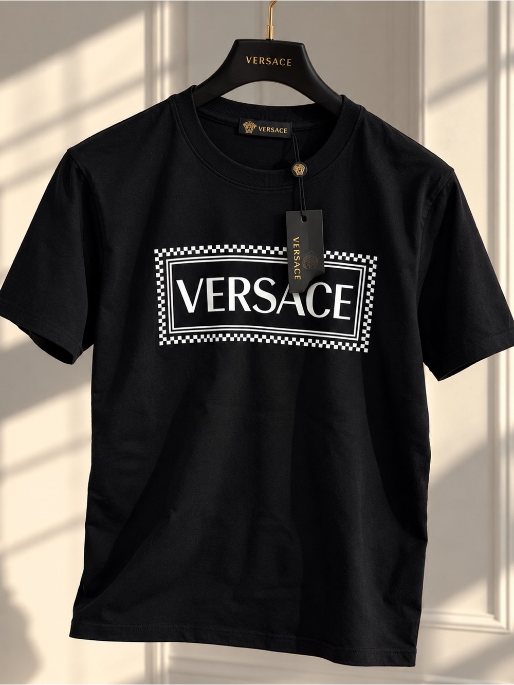 Versace Black Tee with White Logo Box